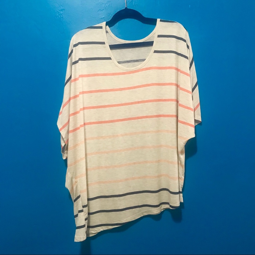 Asymmetrical colorful off-white striped top